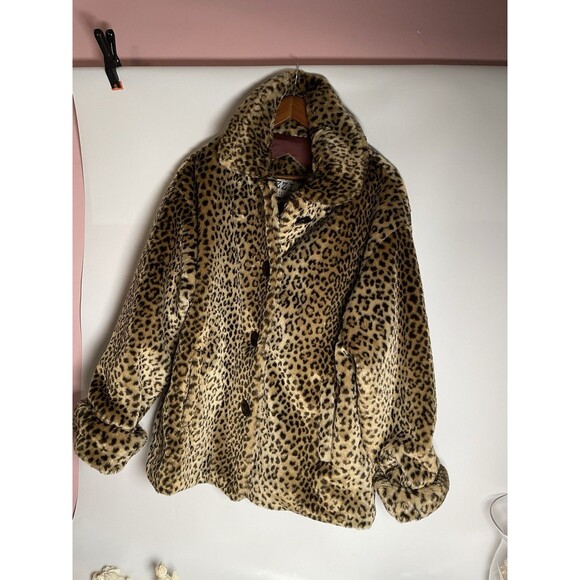 Vintage 1980's IZZI Outerwear Faux Leopard Fur Coat Jacket Plush, Women’s L - Picture 3 of 16